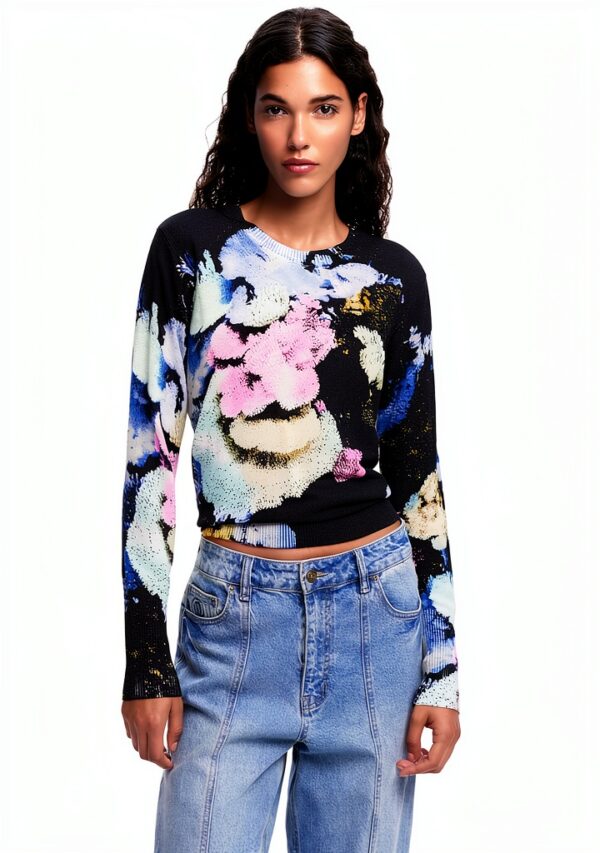 Felpa Desigual donna stampa floreale blu regular fit-1