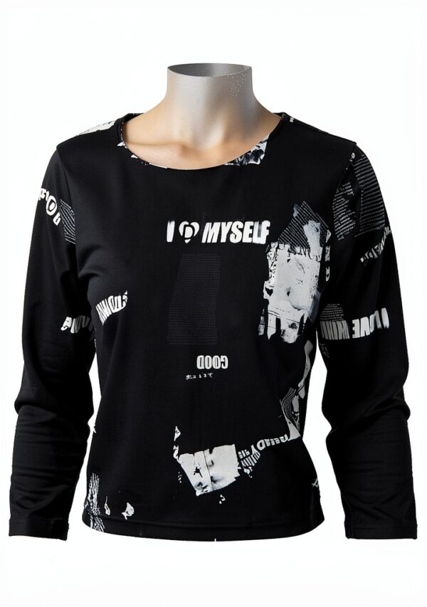Maglietta Donna Desigual Stampa Giornale Nero Slim Fit-3
