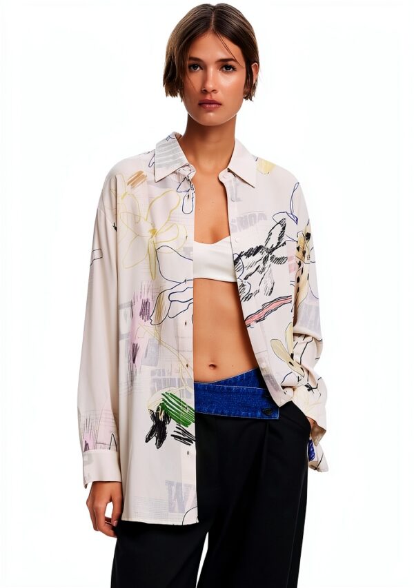 Felpa Oversize Donna Desigual Stampa Arty Colore Bianco-1