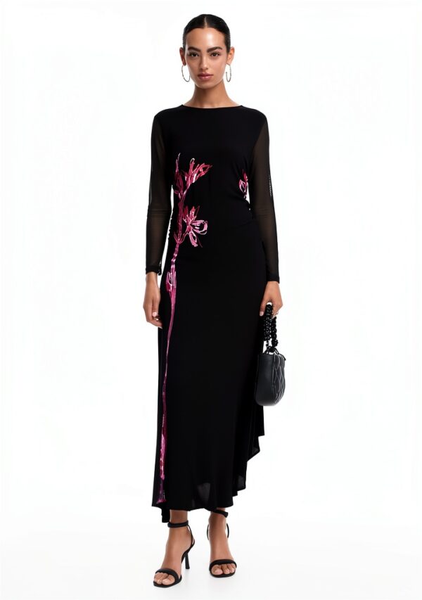 Vestito casual Desigual donna nero stampa floreale lungo-1