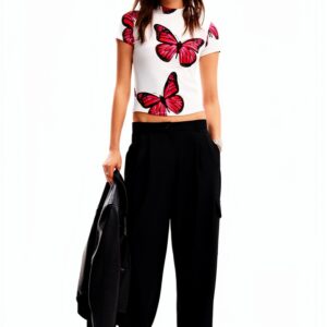 T-shirt Desigual donna farfalle slim fit maglia-0