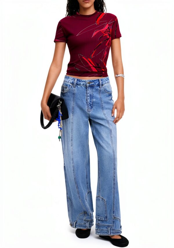 T-shirt Desigual donna stampa floreale logo regolare-3