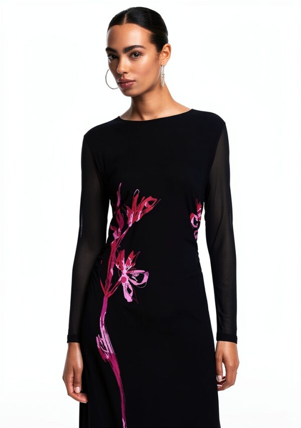 Vestito casual Desigual donna nero stampa floreale lungo-3
