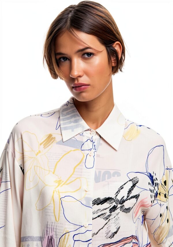 Felpa Oversize Donna Desigual Stampa Arty Colore Bianco-3