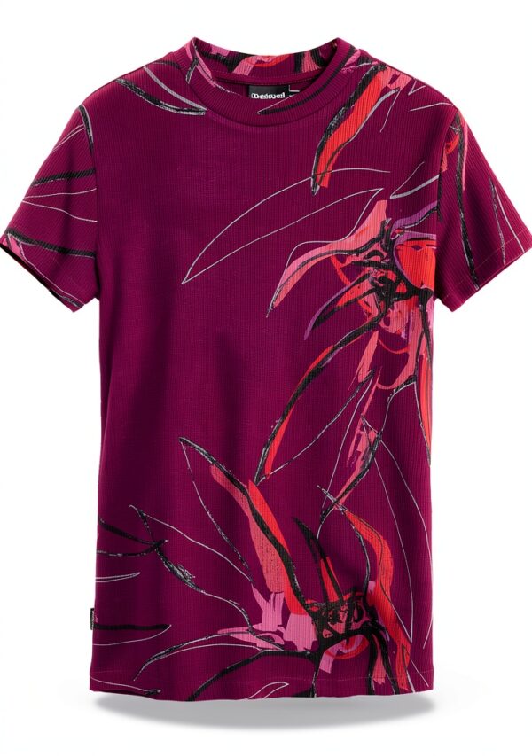 T-shirt Desigual donna stampa floreale logo regolare-4