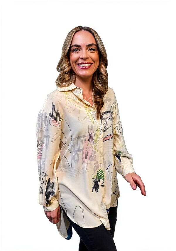 Felpa Oversize Donna Desigual Stampa Arty Colore Bianco-7