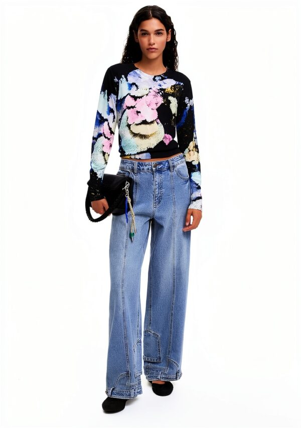Felpa Desigual donna stampa floreale blu regular fit-3