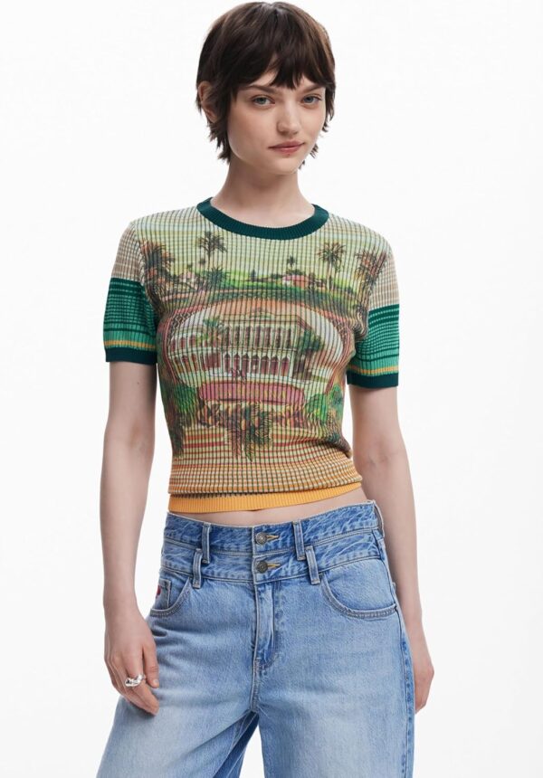 T-shirt Donna Desigual Slim Fit Polo Multicolore Stampa-1