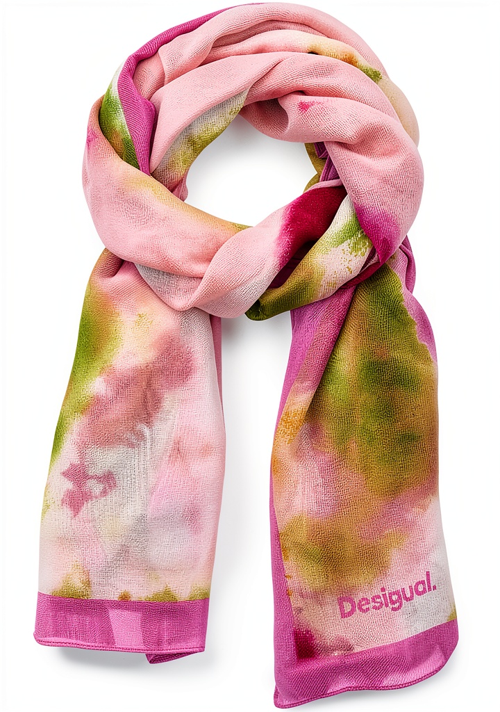 'Sciarpa Desigual Goddess Rectangle Rosalida indossata con un abbigliamento casual'
