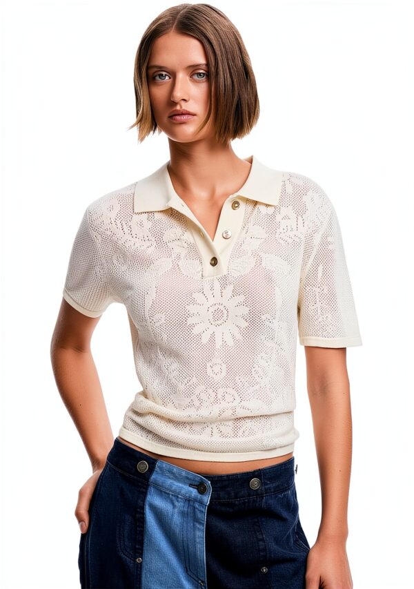T-shirt Donna Desigual Colletto Polo Motivi Floreali