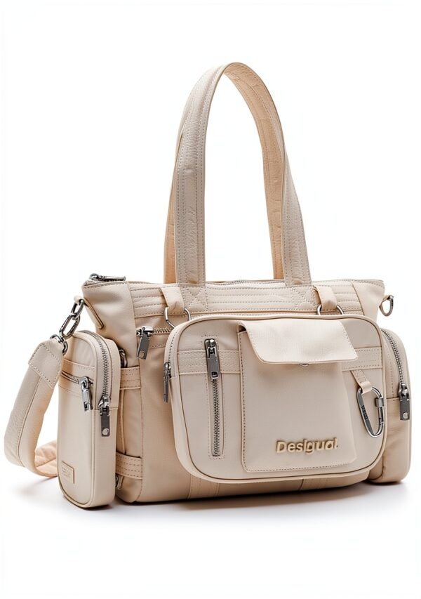 Borsa Nylon Desigual Donna Pochette Clutch Cream White Nero