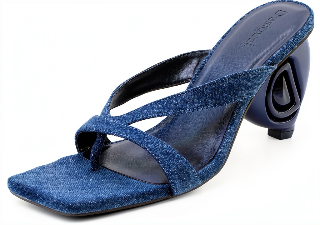 Sandalo Desigual 25sssd01 in blu con tacco a cuore su sfondo neutro