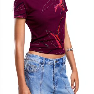 T-shirt Desigual donna stampa floreale logo regolare-0