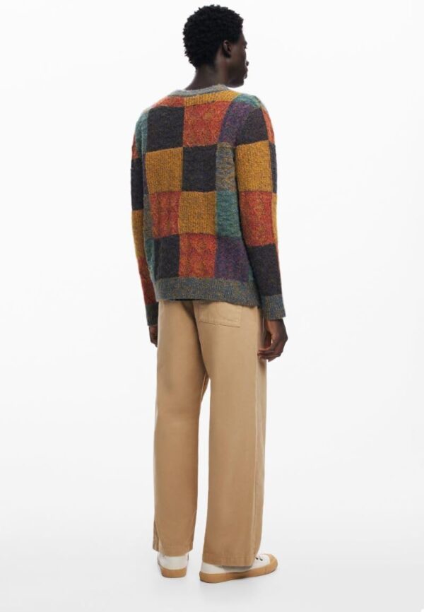 Maglione Desigual Uomo Scollo a V Quadri Regular Fit-3