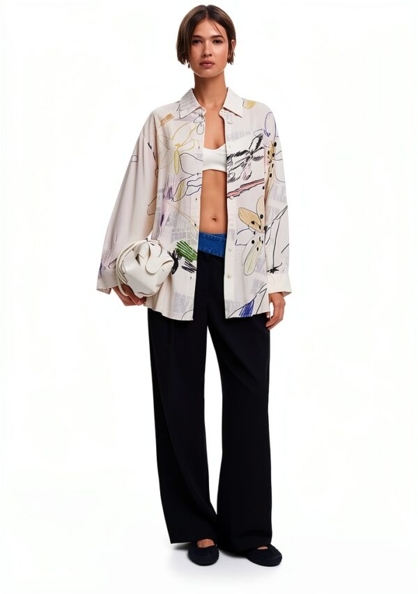 Felpa Oversize Donna Desigual Stampa Arty Colore Bianco-2