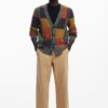 Maglione Desigual Uomo Scollo a V Quadri Regular Fit-2