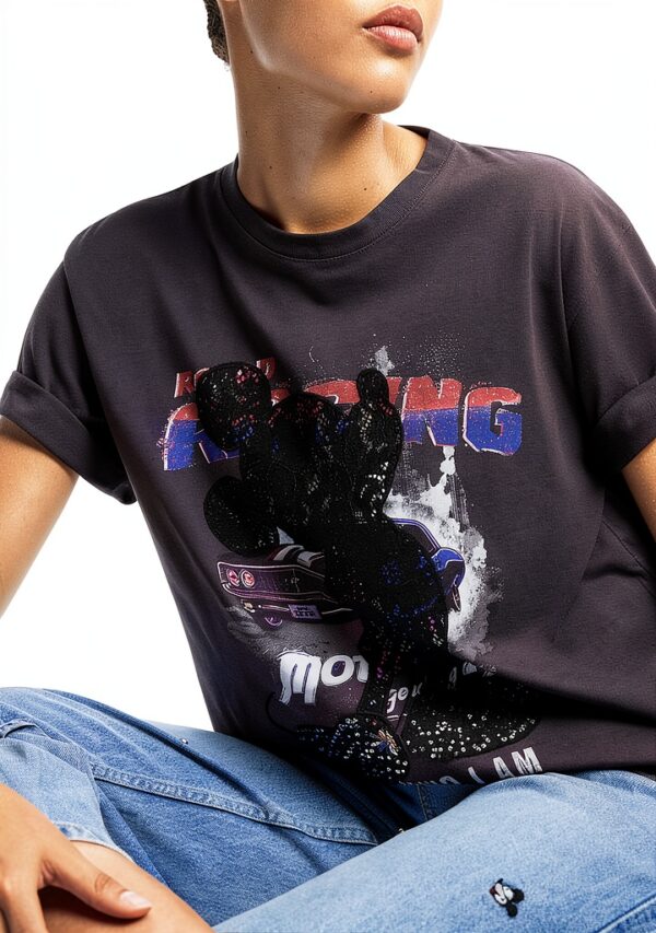 T-shirt Desigual Donna Nero Pizzo Paillettes Regular Fit-2