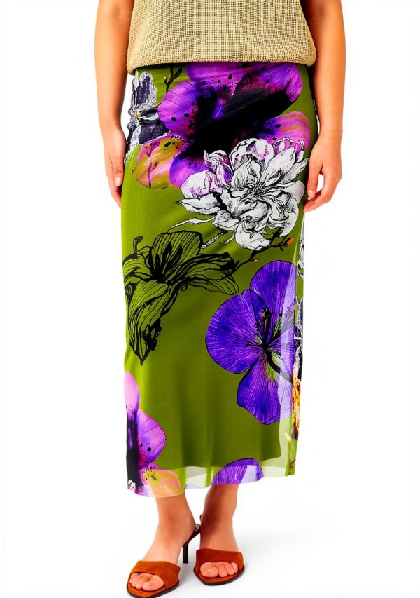 Gonna Desigual Donna Slim Midi Stampa Floreale Green