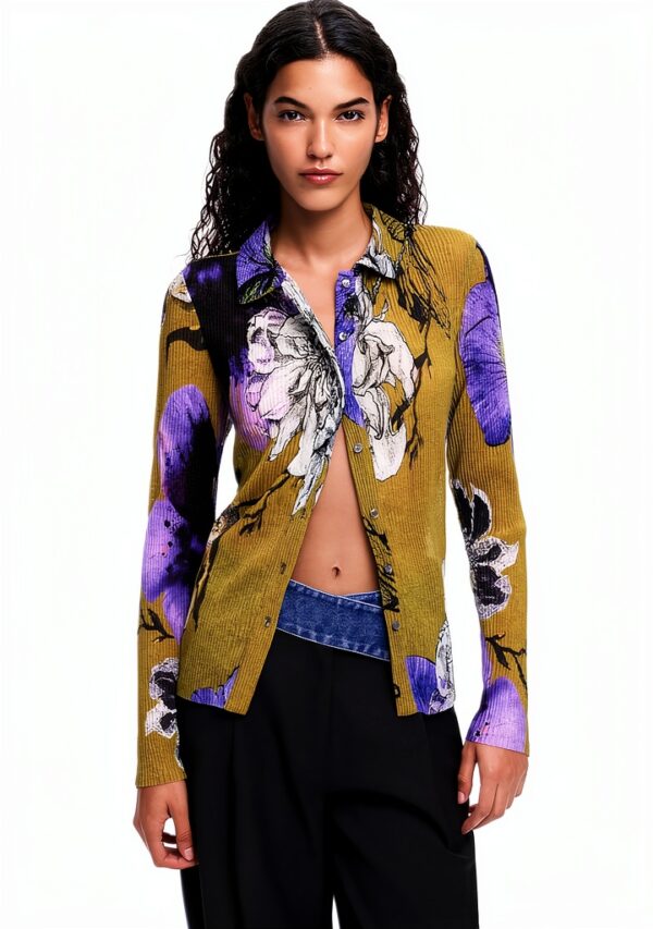 Bluse Donna Desigual stampa floreale colletto camicia verde