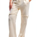 Pantaloni Desigual Donna Gamba Larga Tinta Unita Bianco-0