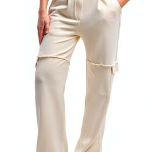 Pantaloni Desigual Donna Gamba Larga Tinta Unita Bianco-0
