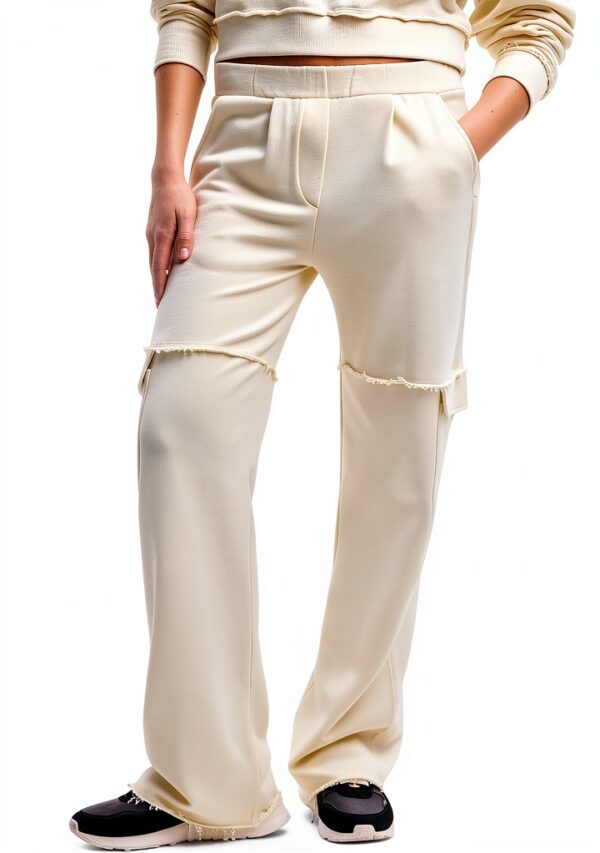 Pantaloni Desigual Donna Gamba Larga Tinta Unita Bianco-0