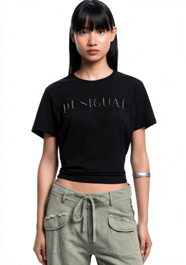 T-shirt Donna Desigual Nero Logo 3D Regular Fit