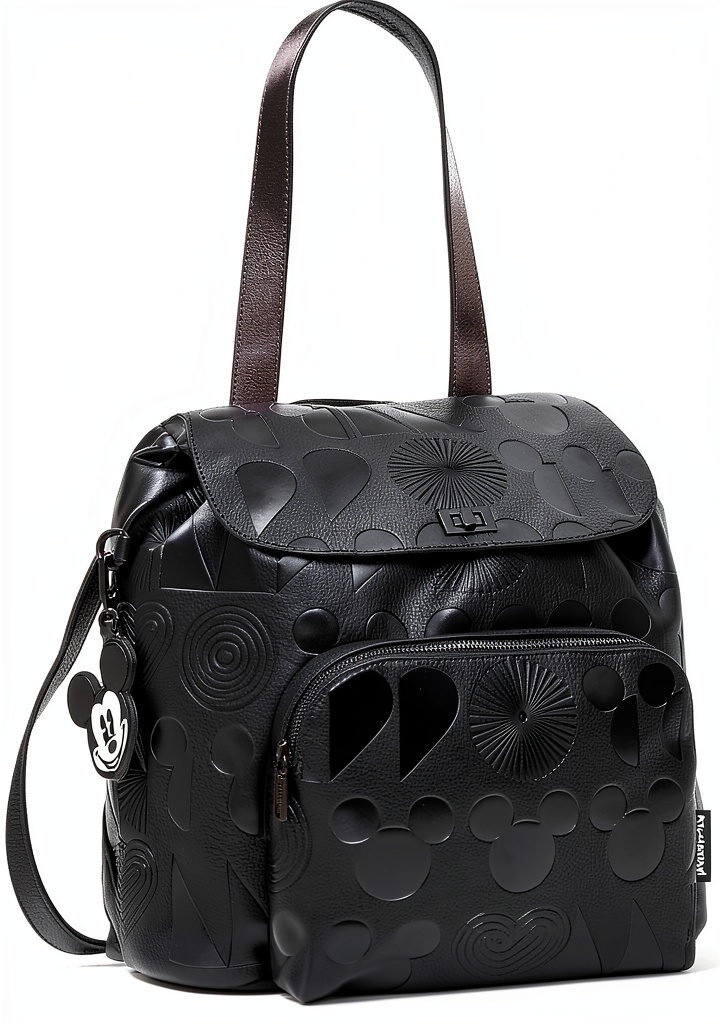 Zaino Desigual Mickey Krapina nero mostrato in uso quotidiano