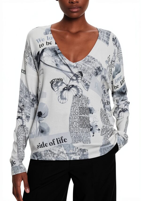 Maglione donna Desigual maglia sottile stampa fiori regolare