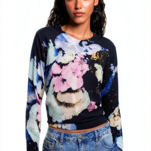 Felpa Desigual donna stampa floreale blu regular fit-0