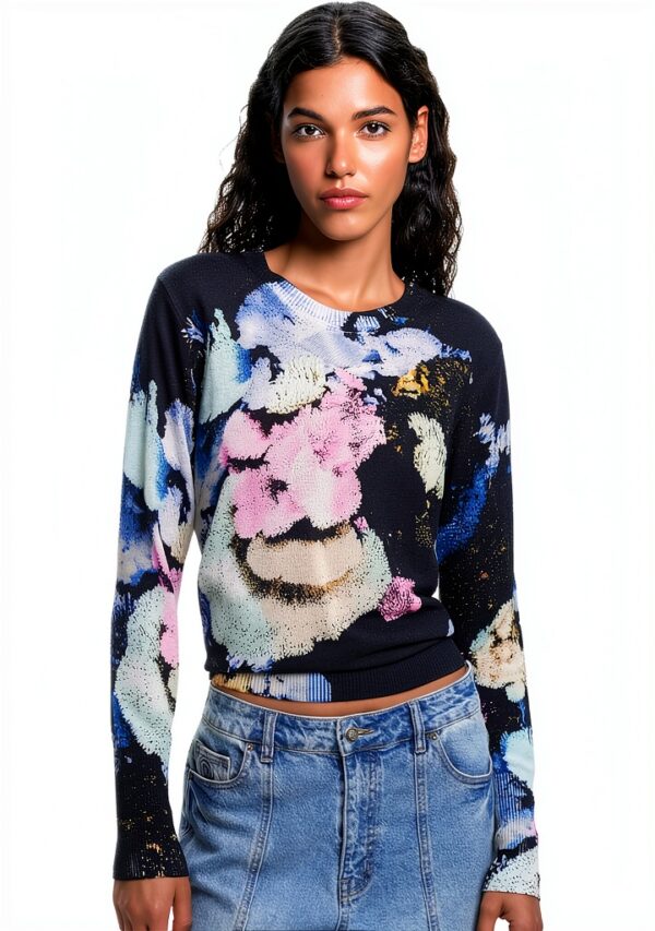 Felpa Desigual donna stampa floreale blu regular fit-0