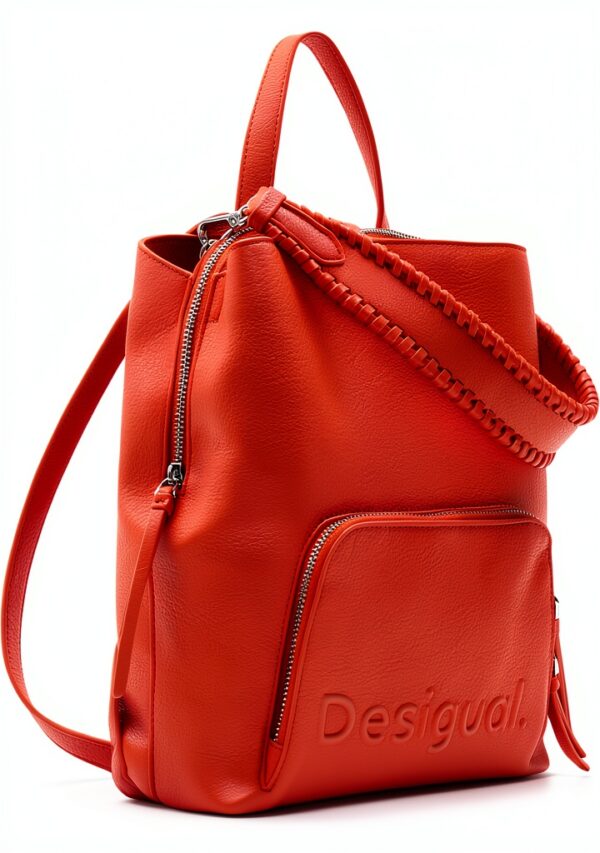 Stola Desigual Donna Arancione Tinta Unita Tasche Fibbia