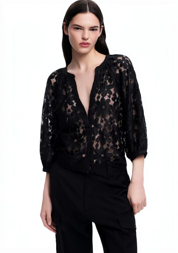 T-shirt Donna Desigual Nero V-Coll Lunga Ampia Vestibilità