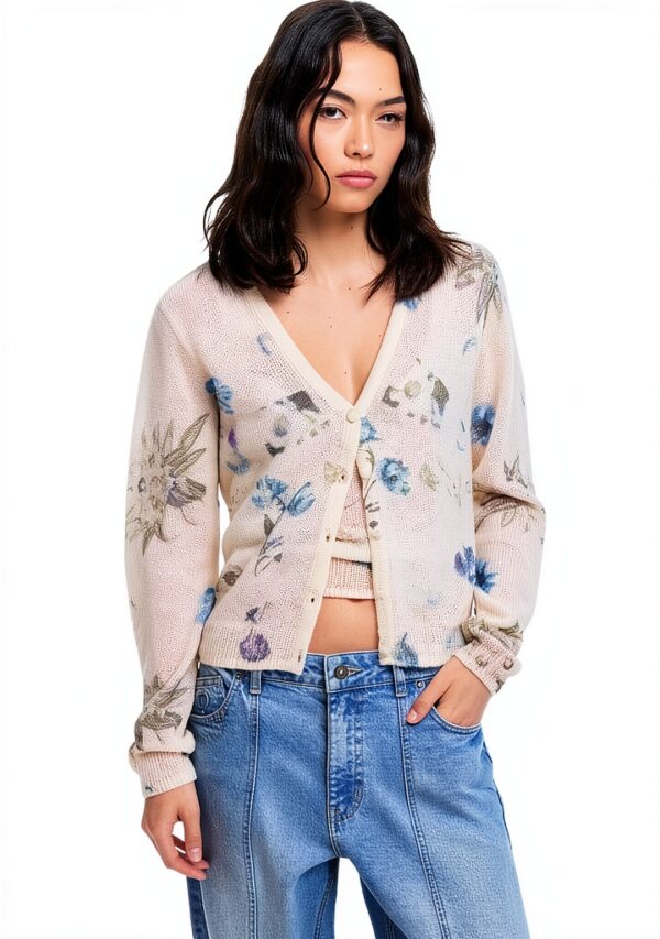 Desigual Pullover Donna Felpe Floreale Cropped Collo V