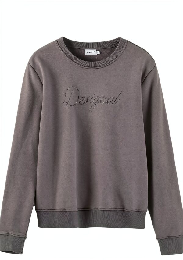 Felpa Desigual Donna Nero Regular Fit Logo Strass