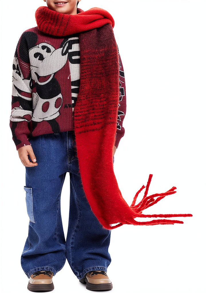 'Felpa Desigual per bambini in rosso, indossata in un parco'