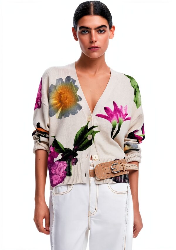 Felpe Desigual Donna Oversize Stampa Floreale Bianco