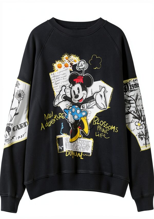 Felpa Desigual Donna Minnie Mouse Collo Rotondo Nero
