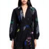 Desigual Donna Maglietta Stampa Arty Collo V Nero-1