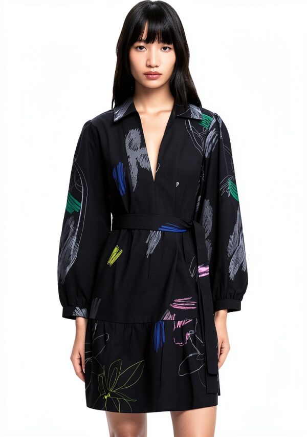 Desigual Donna Maglietta Stampa Arty Collo V Nero-1