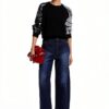Felpa Desigual Donna Nero Jacquard Collo Rotondo Taglie-3