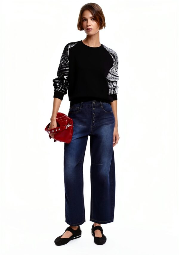 Felpa Desigual Donna Nero Jacquard Collo Rotondo Taglie-3