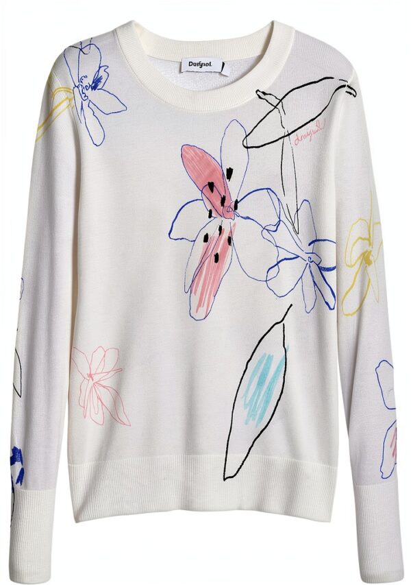 Felpa Desigual stampa floreale donna comoda nero bianco-4