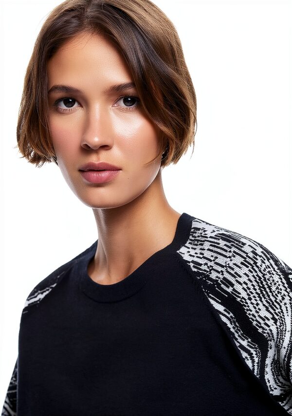Felpa Desigual Donna Nero Jacquard Collo Rotondo Taglie-2