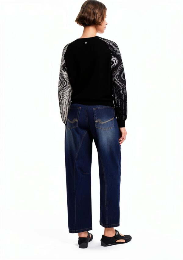 Felpa Desigual Donna Nero Jacquard Collo Rotondo Taglie-5