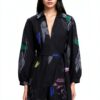 Desigual Donna Maglietta Stampa Arty Collo V Nero-0