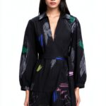 Desigual Donna Maglietta Stampa Arty Collo V Nero-0