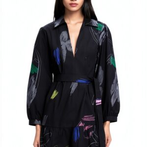 Desigual Donna Maglietta Stampa Arty Collo V Nero-0