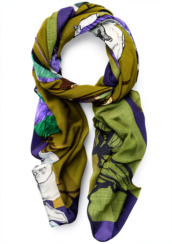 'Sciarpa Desigual twill motivo animali indossata in stile foulard'