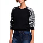 Felpa Desigual Donna Nero Jacquard Collo Rotondo Taglie-0